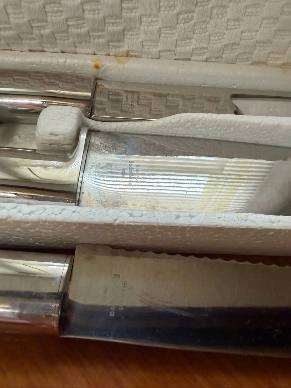 BodaNova 3-piece set: meat knife and fork, and a serrated utility knife.vintage